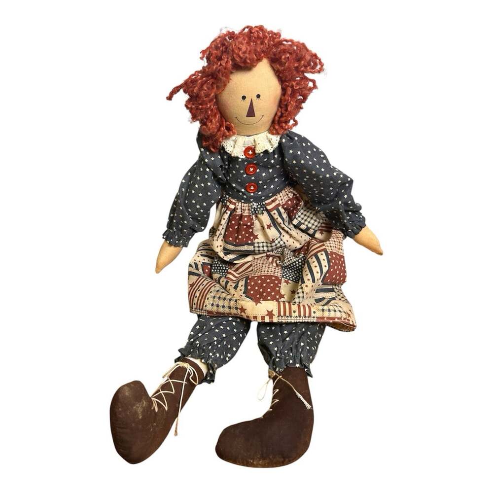 Handcrafted Primitive Americana Rag Doll Patriotic Country Folk Art Cloth Toy
